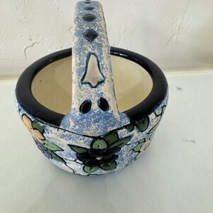Vintage Amphora Czechoslovakia Floral Ceramic Flower Basket Vase